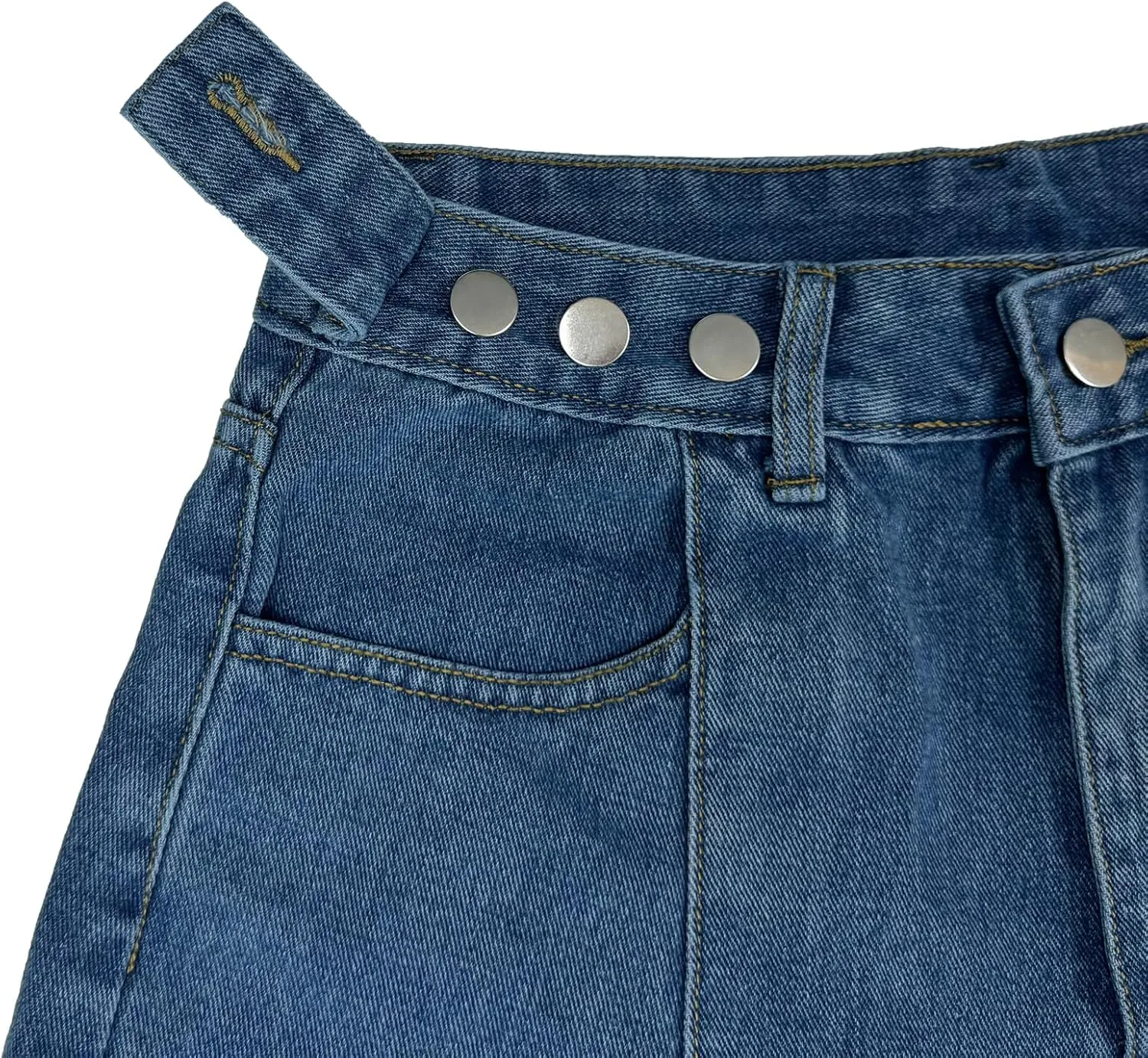Women's High Waisted Knee Length Denim Shorts Button Adjustable Waist Shorts Bermuda Long Jean Shorts for Teen Girls