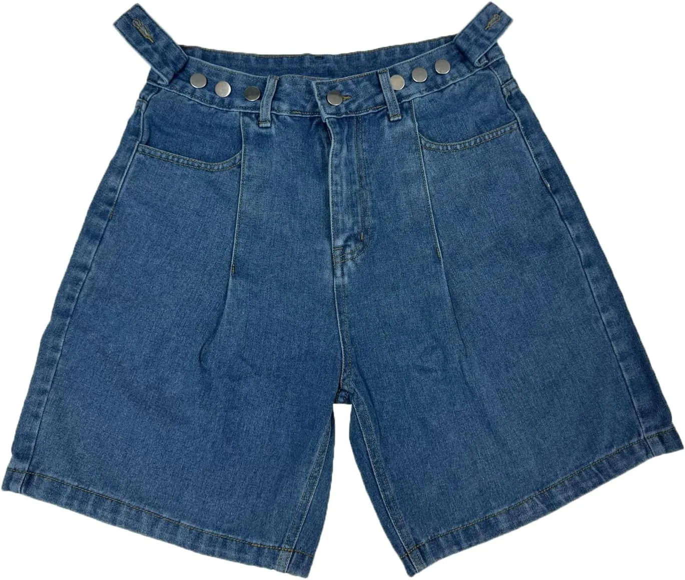 Women's High Waisted Knee Length Denim Shorts Button Adjustable Waist Shorts Bermuda Long Jean Shorts for Teen Girls