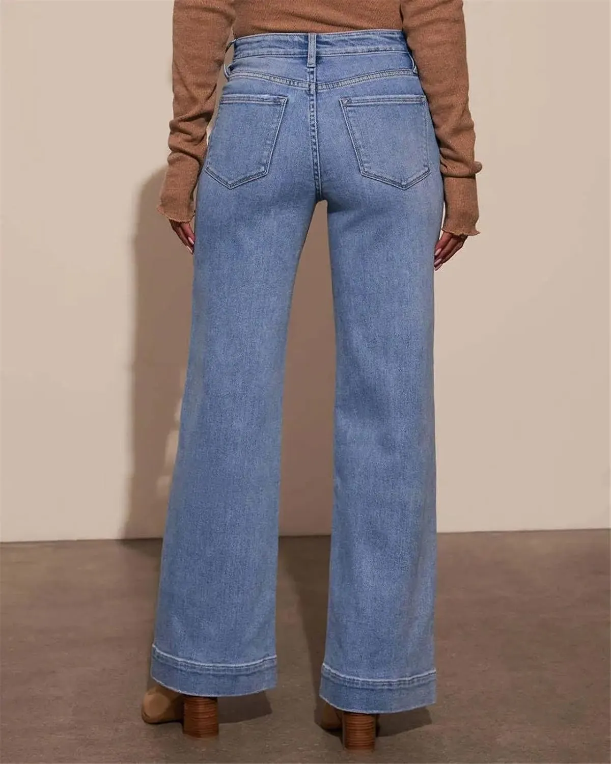 Women's High Waisted Straight Leg Jeans Vintage Style Slim Wide Leg Pants Trendy Denim Pants with Pocket