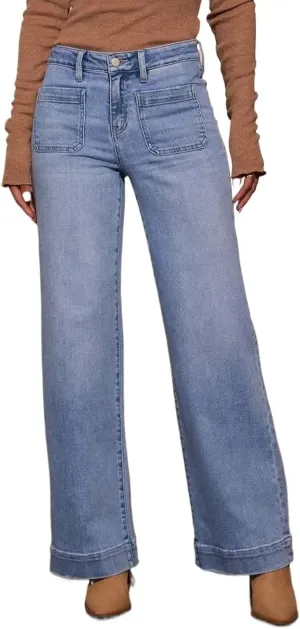 Women's High Waisted Straight Leg Jeans Vintage Style Slim Wide Leg Pants Trendy Denim Pants with Pocket