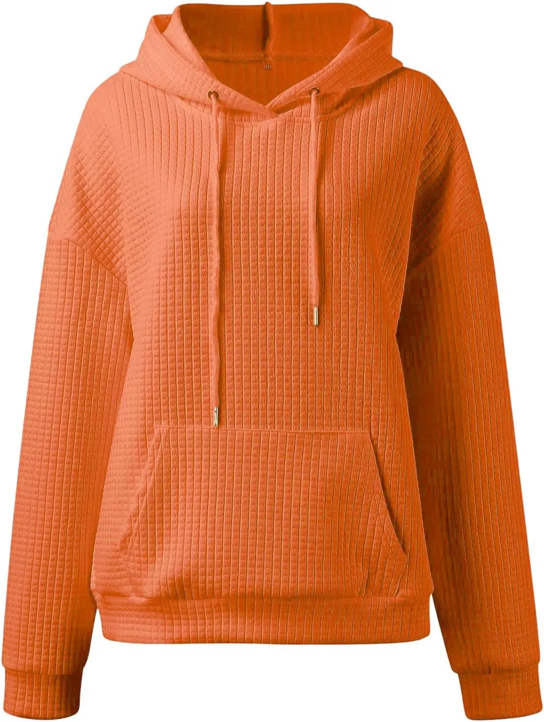Womens Hoodies Waffle Knit Pullover Tops Loose Hoodie Casual Long Sleeve Drawstring Sweatshirt with Kangaroo Pocket