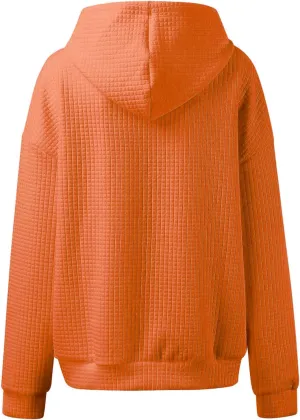 Womens Hoodies Waffle Knit Pullover Tops Loose Hoodie Casual Long Sleeve Drawstring Sweatshirt with Kangaroo Pocket