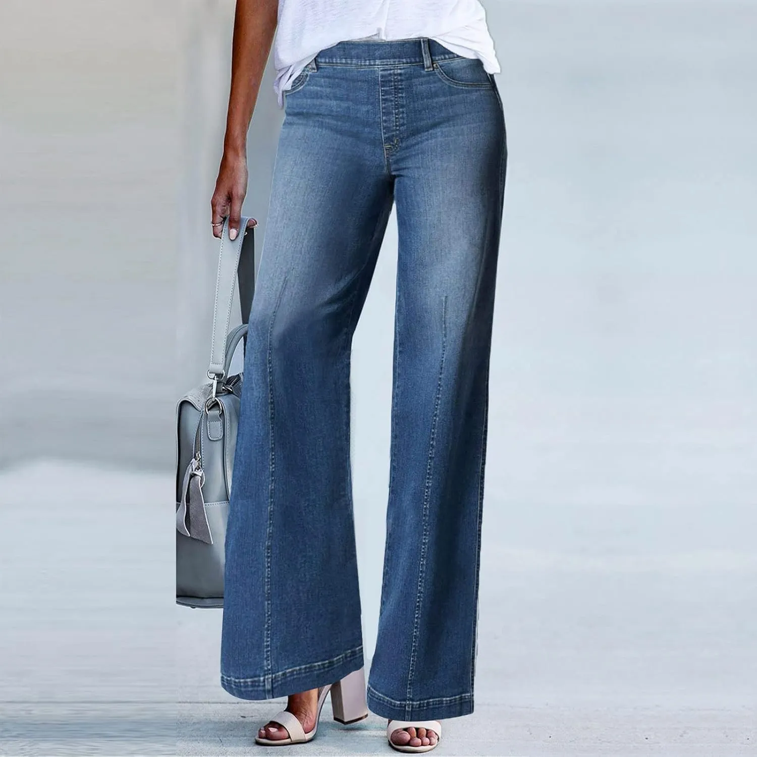 Womens Jeans Wide Leg Jeans Casual Fashion Straight Leg Loose Stretchy Tummy Control Trendy Jeans for Women 2024