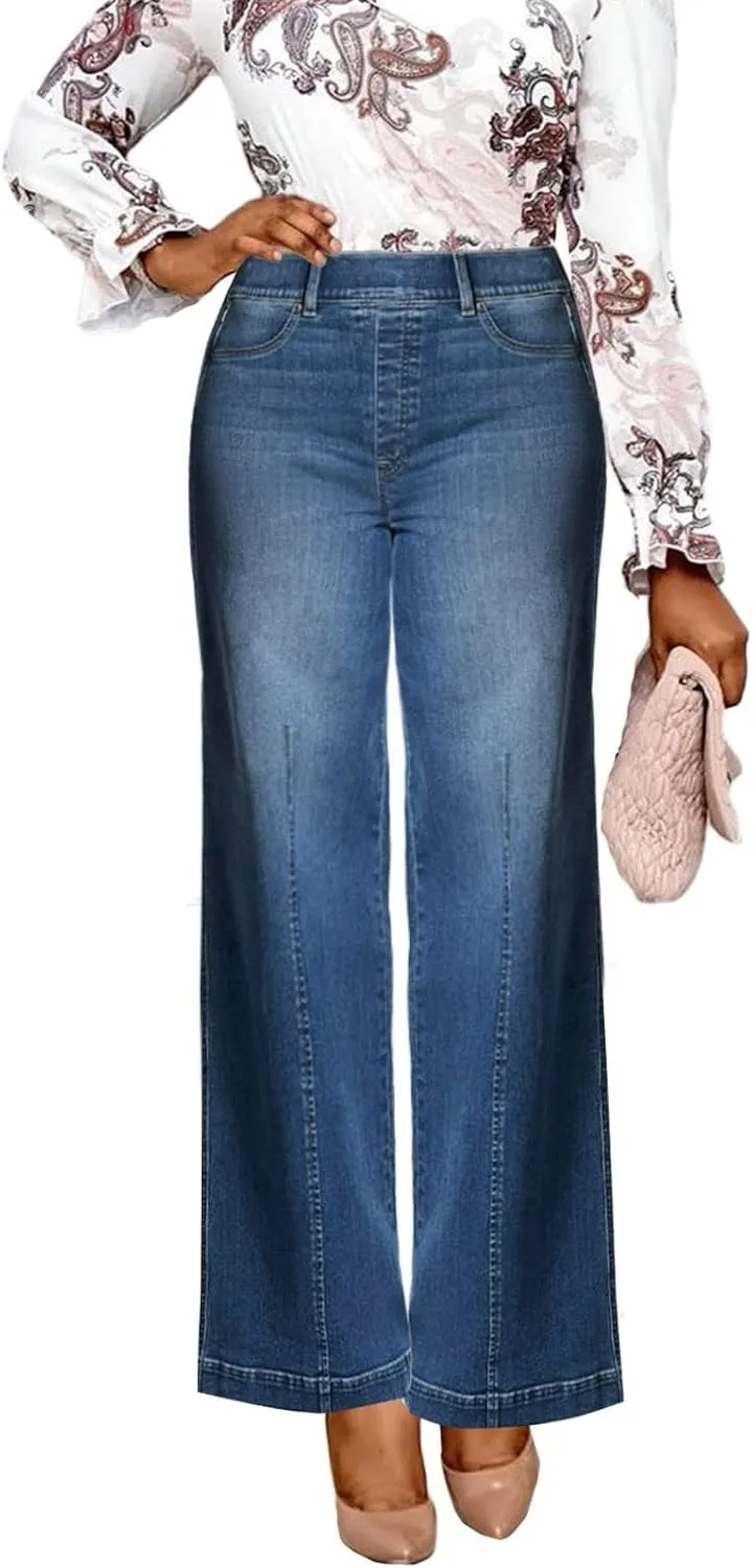 Womens Jeans Wide Leg Jeans Casual Fashion Straight Leg Loose Stretchy Tummy Control Trendy Jeans for Women 2024