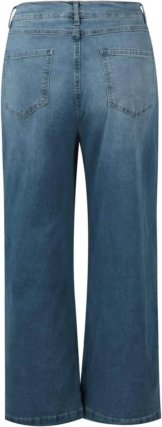 Womens Jeans Wide Leg Jeans Casual Fashion Straight Leg Loose Stretchy Tummy Control Trendy Jeans for Women 2024