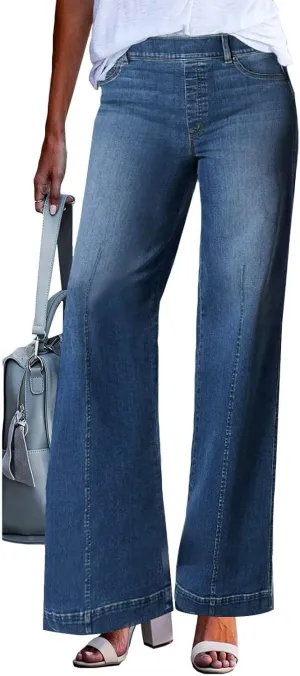 Womens Jeans Wide Leg Jeans Casual Fashion Straight Leg Loose Stretchy Tummy Control Trendy Jeans for Women 2024