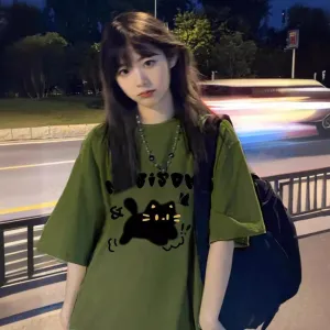 Women's Kawaii Cat Graphic T-Shirt, White, Large