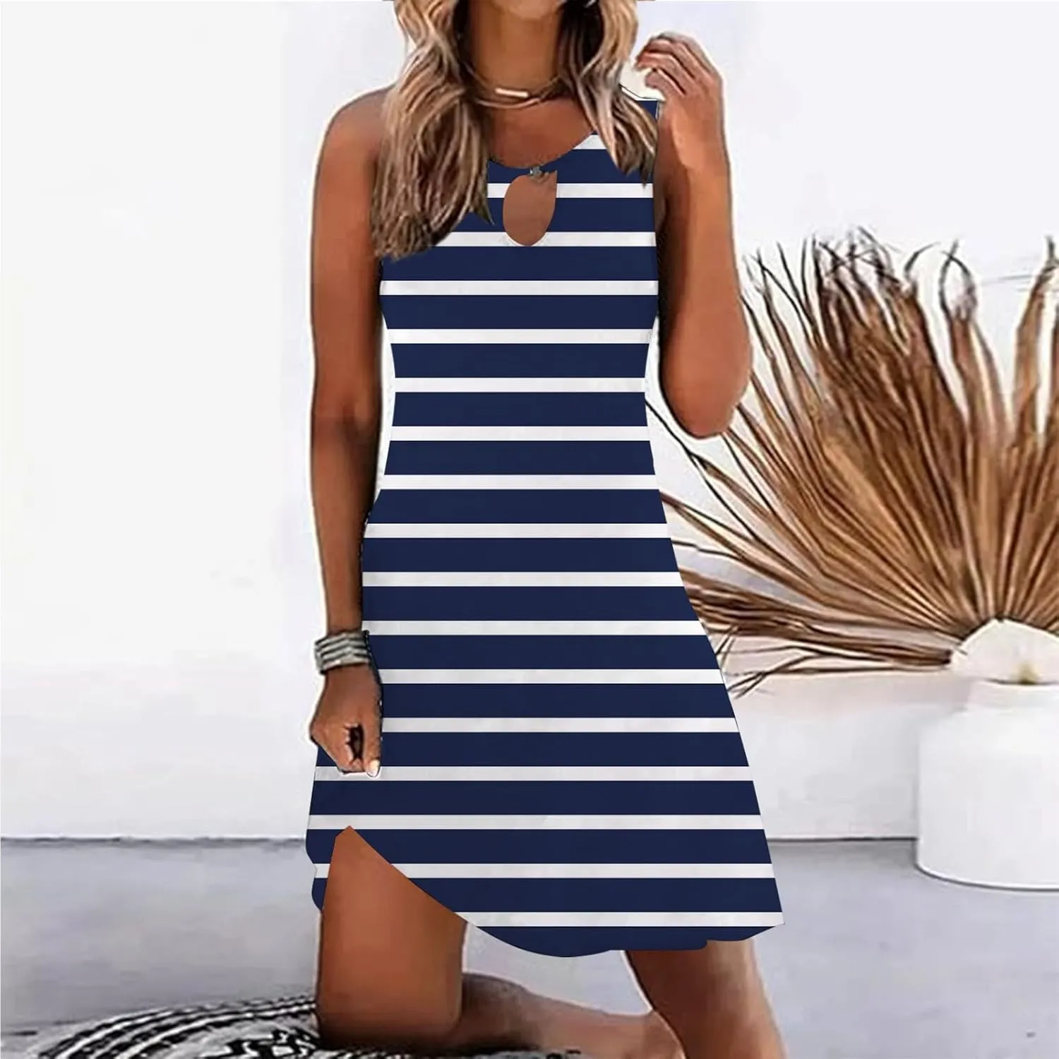Womens Linen Summer Sleeveless Sun Dresses for Women 2025 Vacation Beach Casual Summer Sundresses Sleeveless Tank