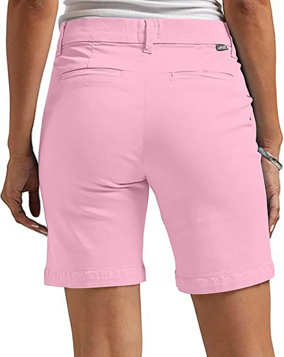 Women's Mid Rise Slim Fit Chino Bermuda Shorts Ultra Lux Comfort Walking Super Comfy Business Casual Pants