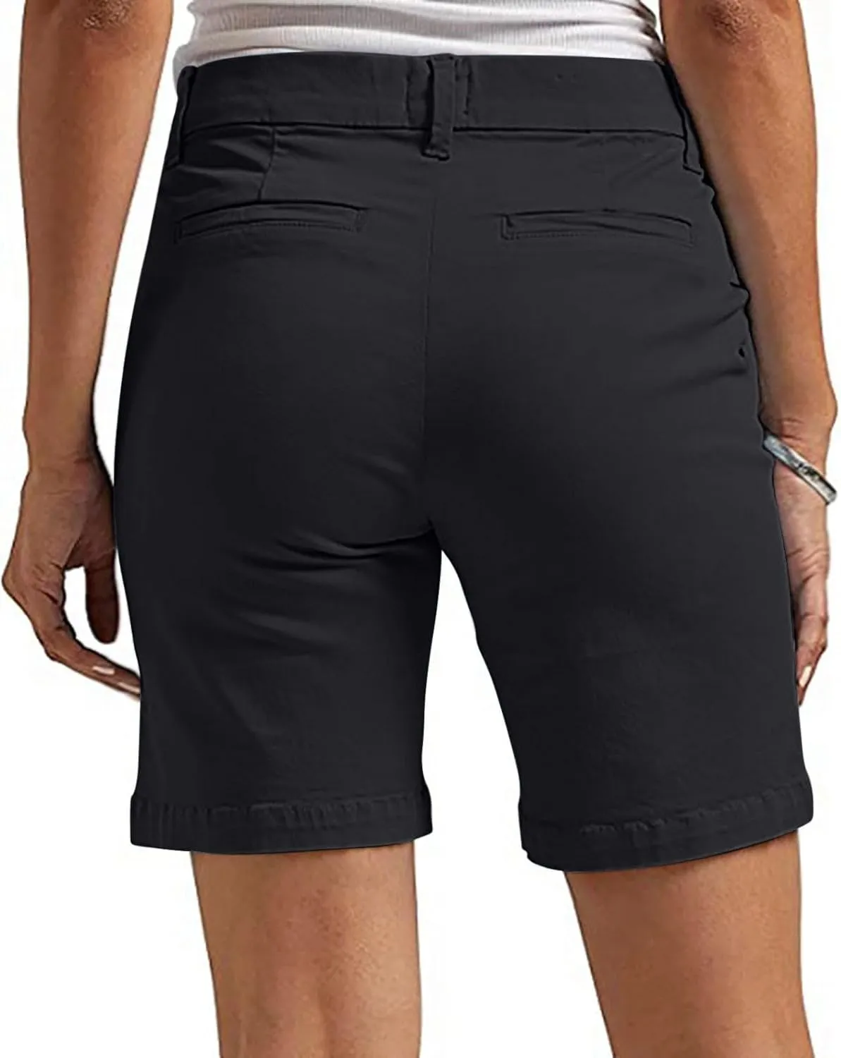 Women's Mid Rise Slim Fit Chino Bermuda Shorts Ultra Lux Comfort Walking Super Comfy Business Casual Pants