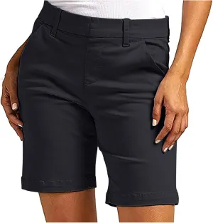 Women's Mid Rise Slim Fit Chino Bermuda Shorts Ultra Lux Comfort Walking Super Comfy Business Casual Pants
