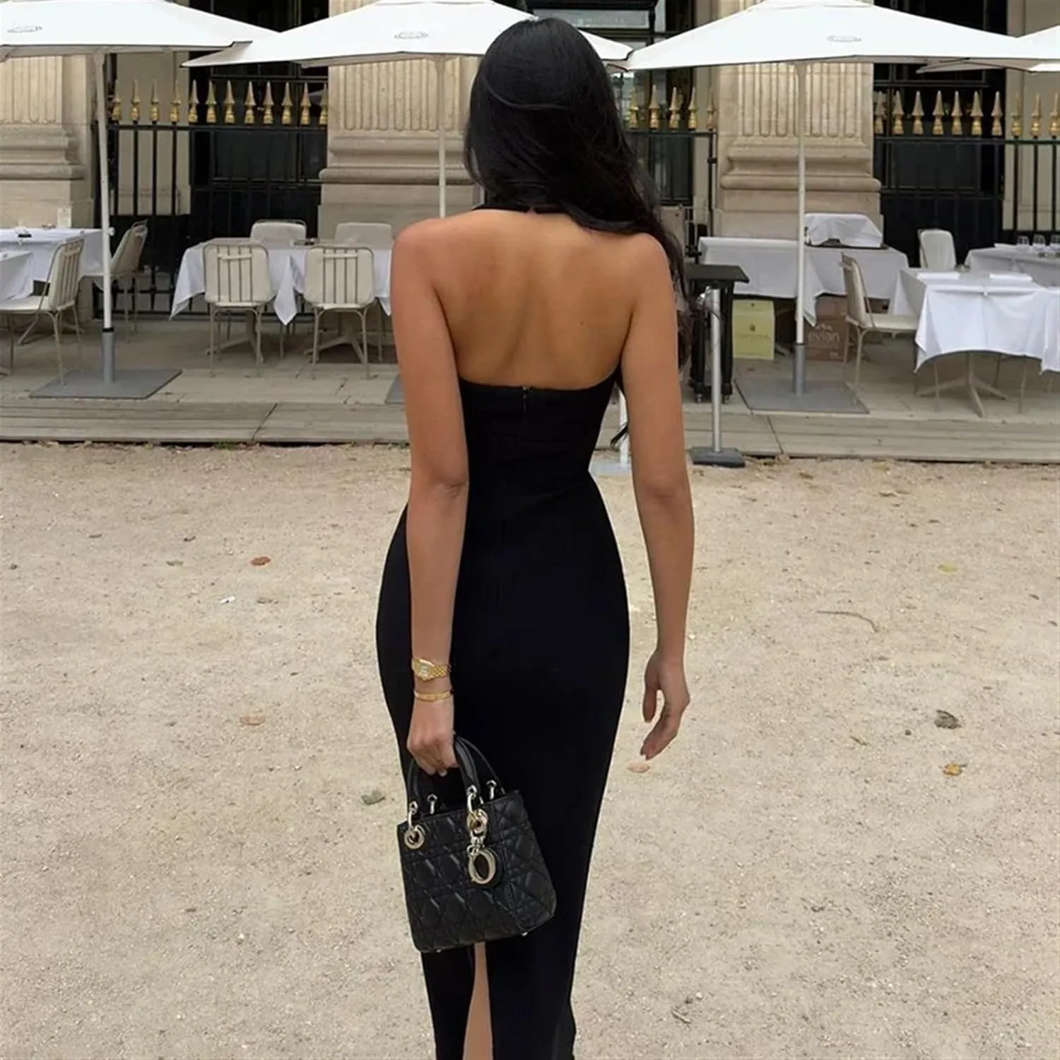 Women's Off The Shoulder Dresses Elegant Bodycon Evening Backless Sleeveless Neck-Mounted Long Party Dress
