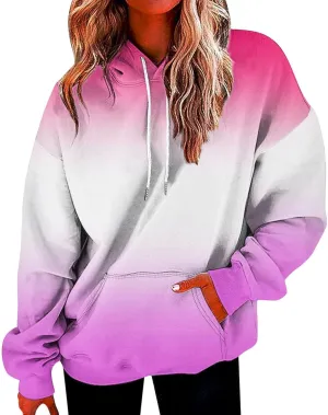 Womens Oversized Sweatshirts with Pockets Tie-Dye Print Hoodies Loose Fit Workout Drawstring Pullover Fall Tops 2024