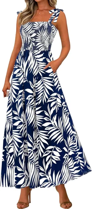 Womens Plus Size Swing Dress Summer Floral Boho Dress Spaghetti Strap Sundress Beach Long Maxi Outfits