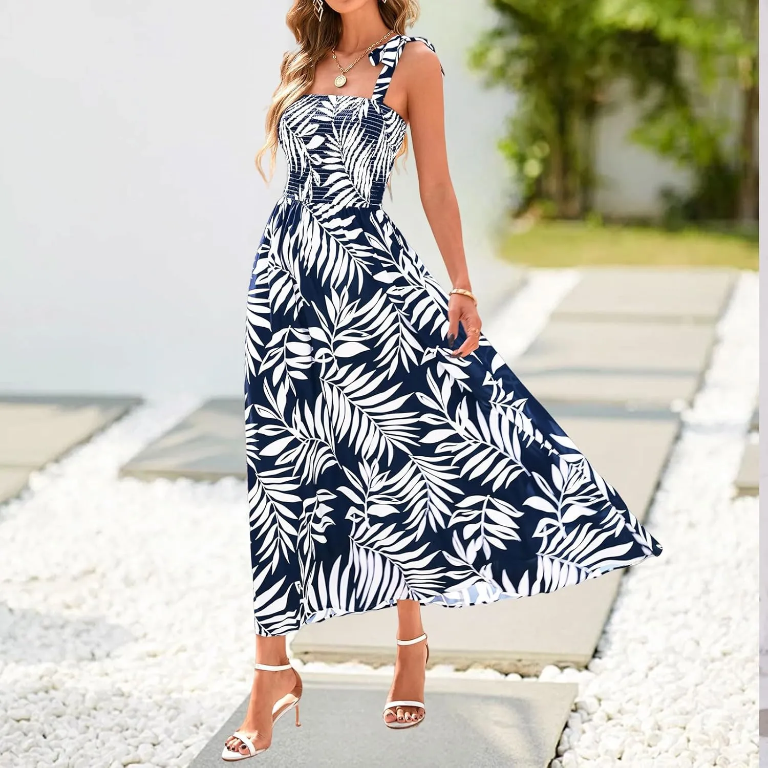 Womens Plus Size Swing Dress Summer Floral Boho Dress Spaghetti Strap Sundress Beach Long Maxi Outfits