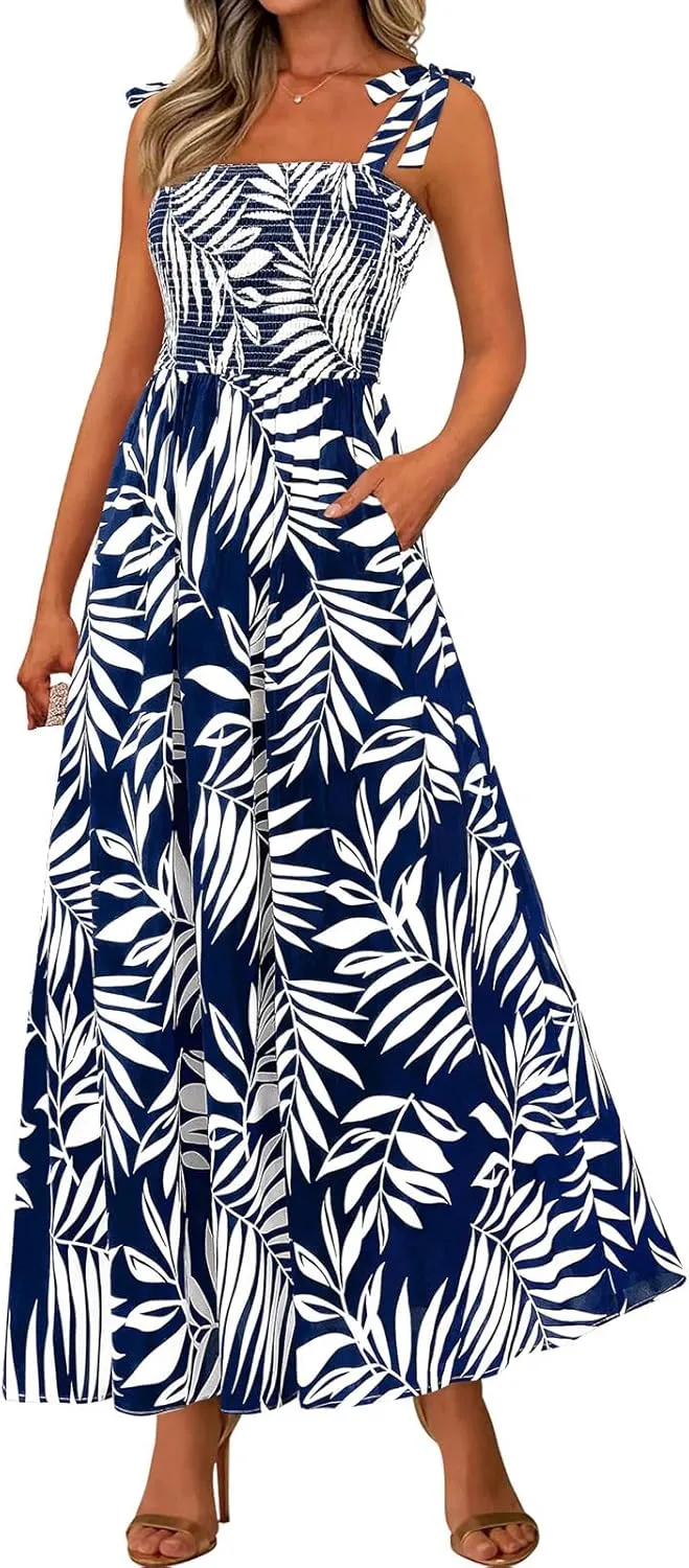 Womens Plus Size Swing Dress Summer Floral Boho Dress Spaghetti Strap Sundress Beach Long Maxi Outfits