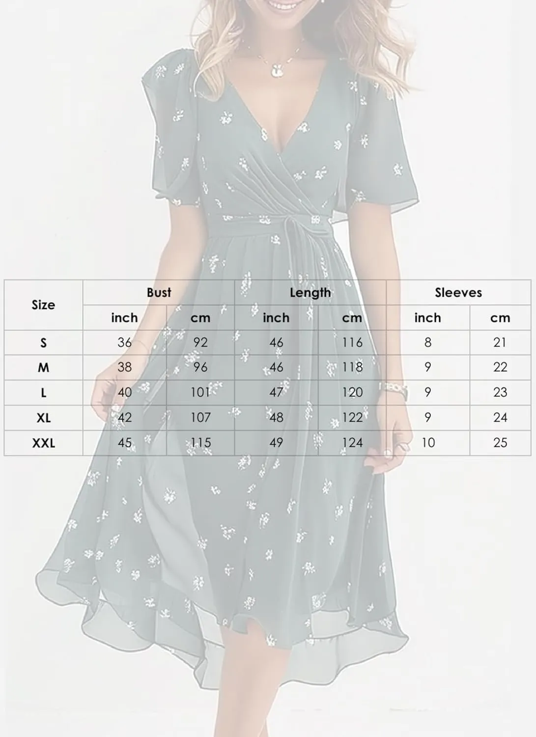 Women's Print Wrap Midi Dress V-Neck Short Sleeve A-Line Empire Waist Dress Ruffle Hem Smocked Wedding Guest Dress