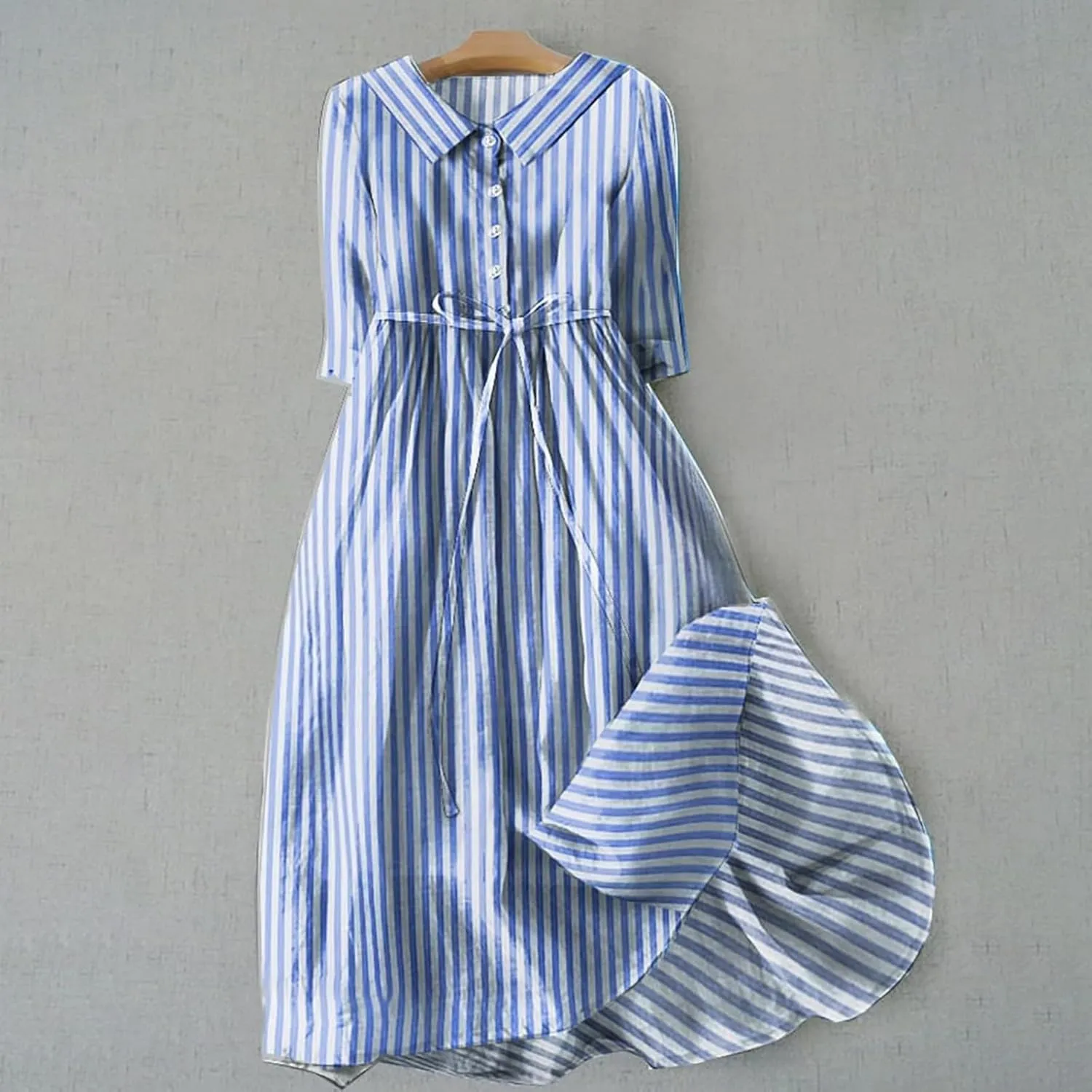 Women's Retro Cotton Linen Dress Double-Layer Lace-up Waist Dress Summer Travel Holiday Dress Tiered Flowy Long Dress