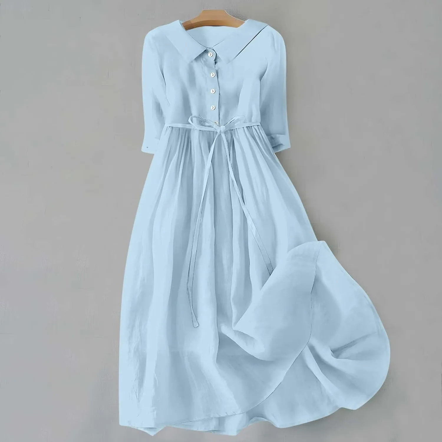 Women's Retro Cotton Linen Dress Double-Layer Lace-up Waist Dress Summer Travel Holiday Dress Tiered Flowy Long Dress