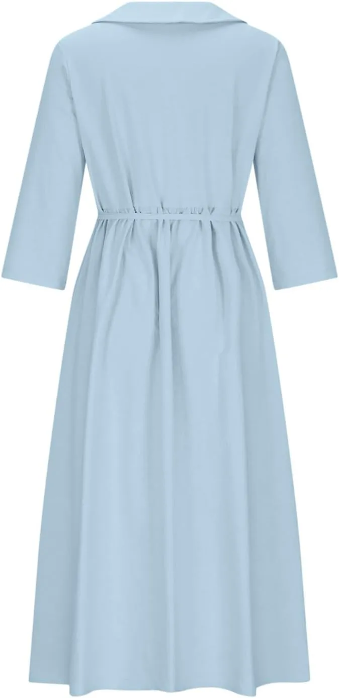 Women's Retro Cotton Linen Dress Double-Layer Lace-up Waist Dress Summer Travel Holiday Dress Tiered Flowy Long Dress