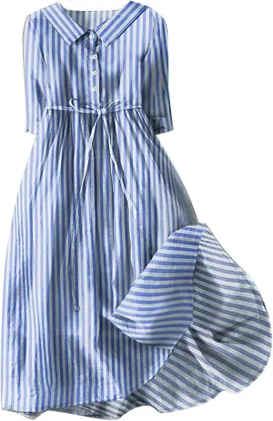 Women's Retro Cotton Linen Dress Double-Layer Lace-up Waist Dress Summer Travel Holiday Dress Tiered Flowy Long Dress