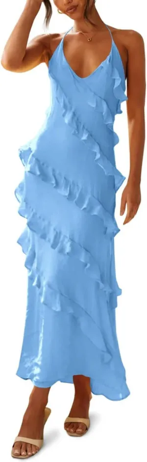 Women's Sexy Ruched High Waist Dress Bustier Chiffon Sundress One Shoulder Curvy Shift Dress