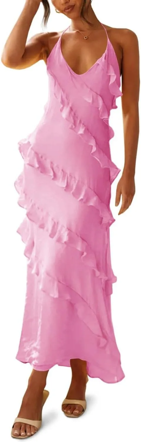 Women's Sexy Ruched High Waist Dress Bustier Chiffon Sundress One Shoulder Curvy Shift Dress