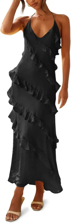 Women's Sexy Ruched High Waist Dress Bustier Chiffon Sundress One Shoulder Curvy Shift Dress