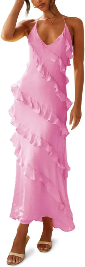 Women's Sexy Ruched High Waist Dress Bustier Chiffon Sundress One Shoulder Curvy Shift Dress