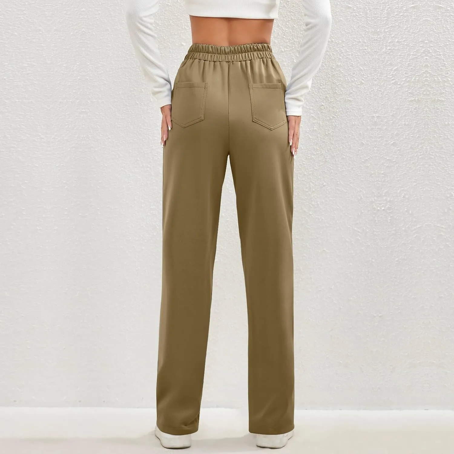 Women's Straight Leg Dress Pants Fahion 2024 High Waisted Button Down Stretchy Business Work Trousers with Pockets