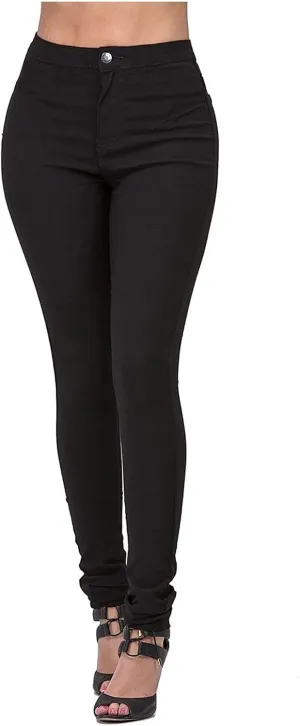 Women's Stretchy Slim Fit Skinny Leg Pull On Jeans with Pockets High Waist Denim Trousers Pants