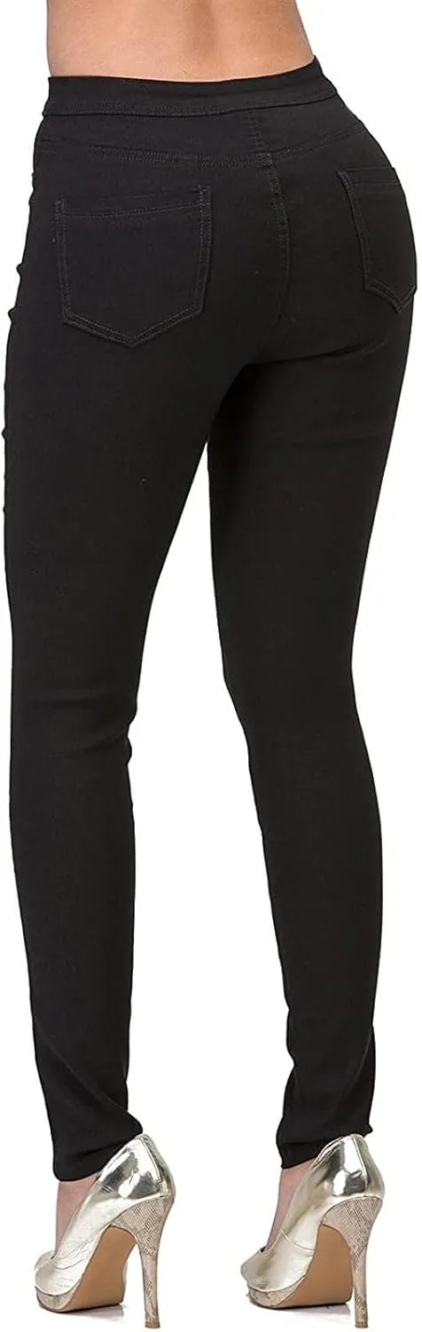 Women's Stretchy Slim Fit Skinny Leg Pull On Jeans with Pockets High Waist Denim Trousers Pants