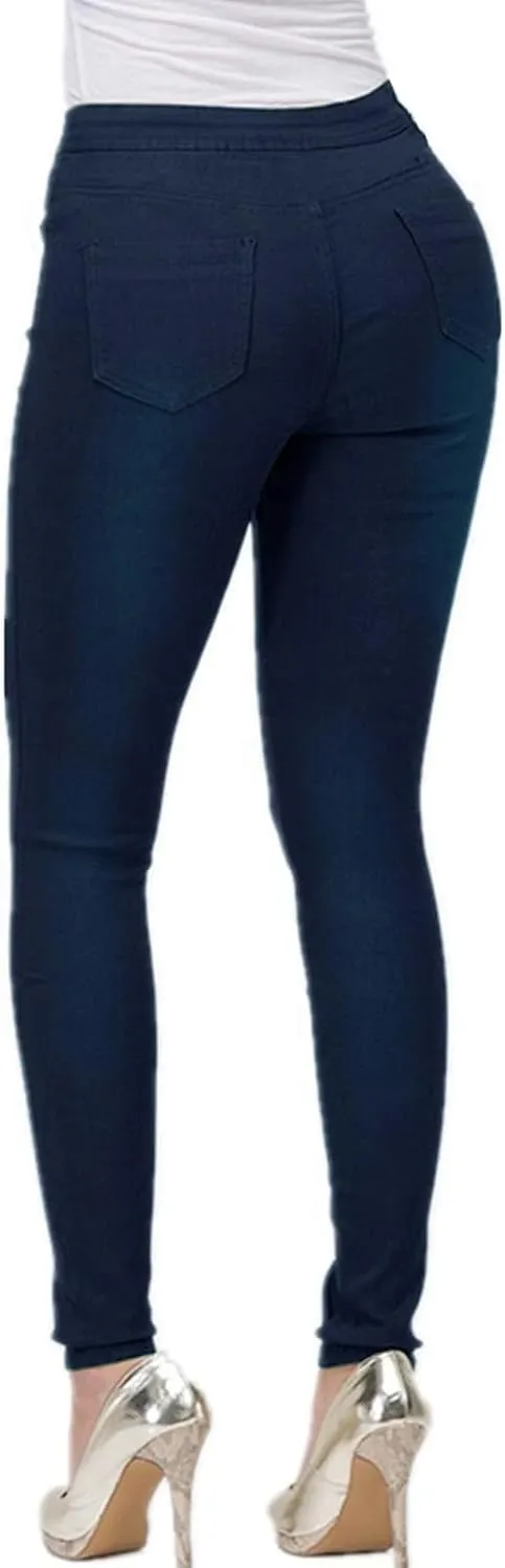 Women's Stretchy Slim Fit Skinny Leg Pull On Jeans with Pockets High Waist Denim Trousers Pants
