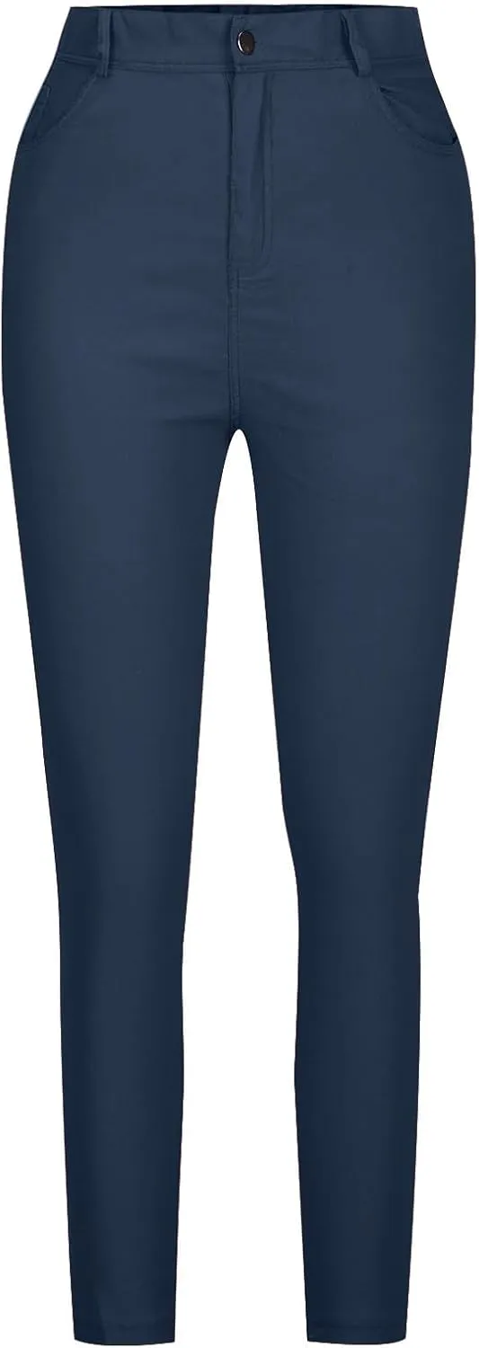 Women's Stretchy Slim Fit Skinny Leg Pull On Jeans with Pockets High Waist Denim Trousers Pants