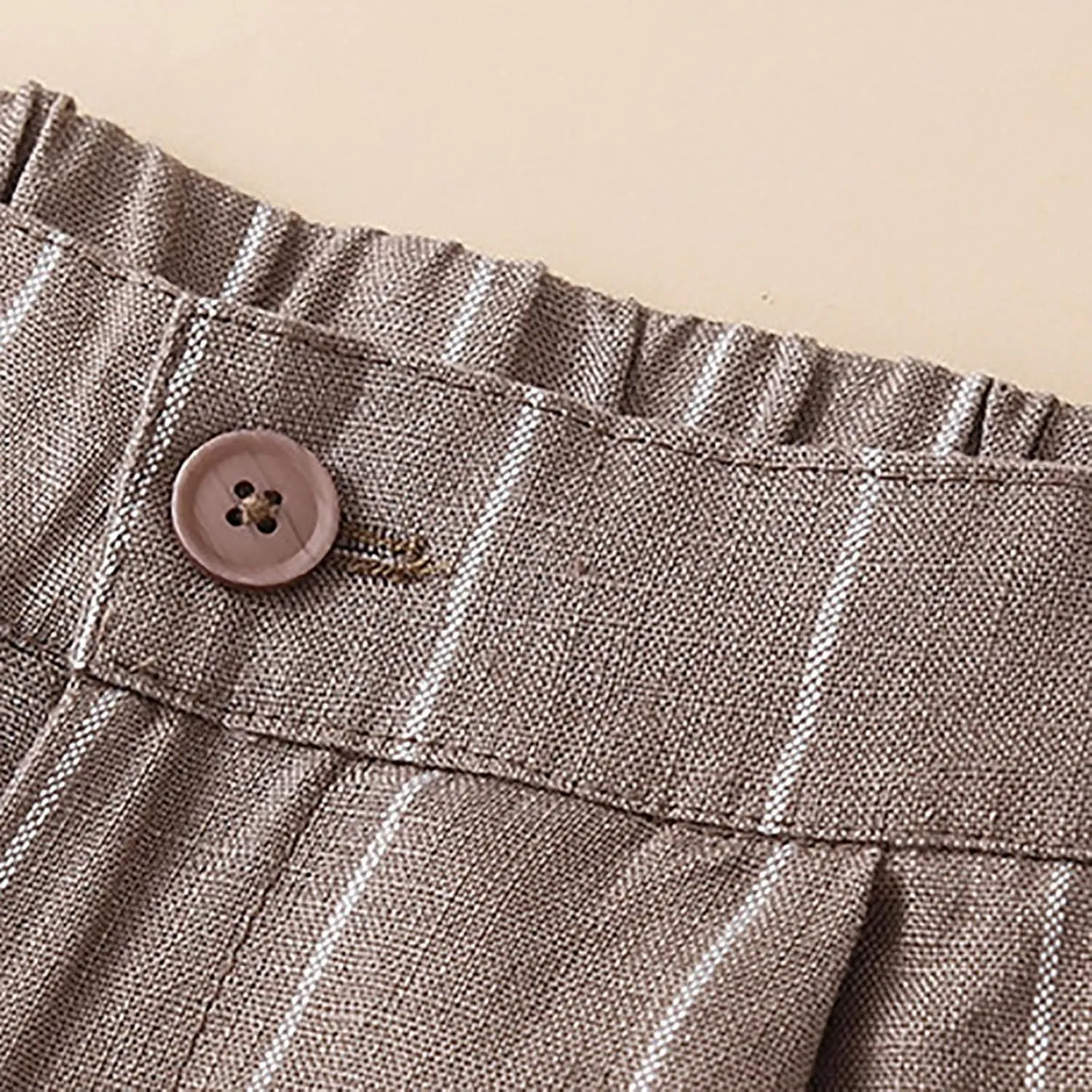 Womens Stripes Pants Elastic Waist Cotton Linen Straight Pants Casual Loose Fit Going Out Trouser Pants for Ladies