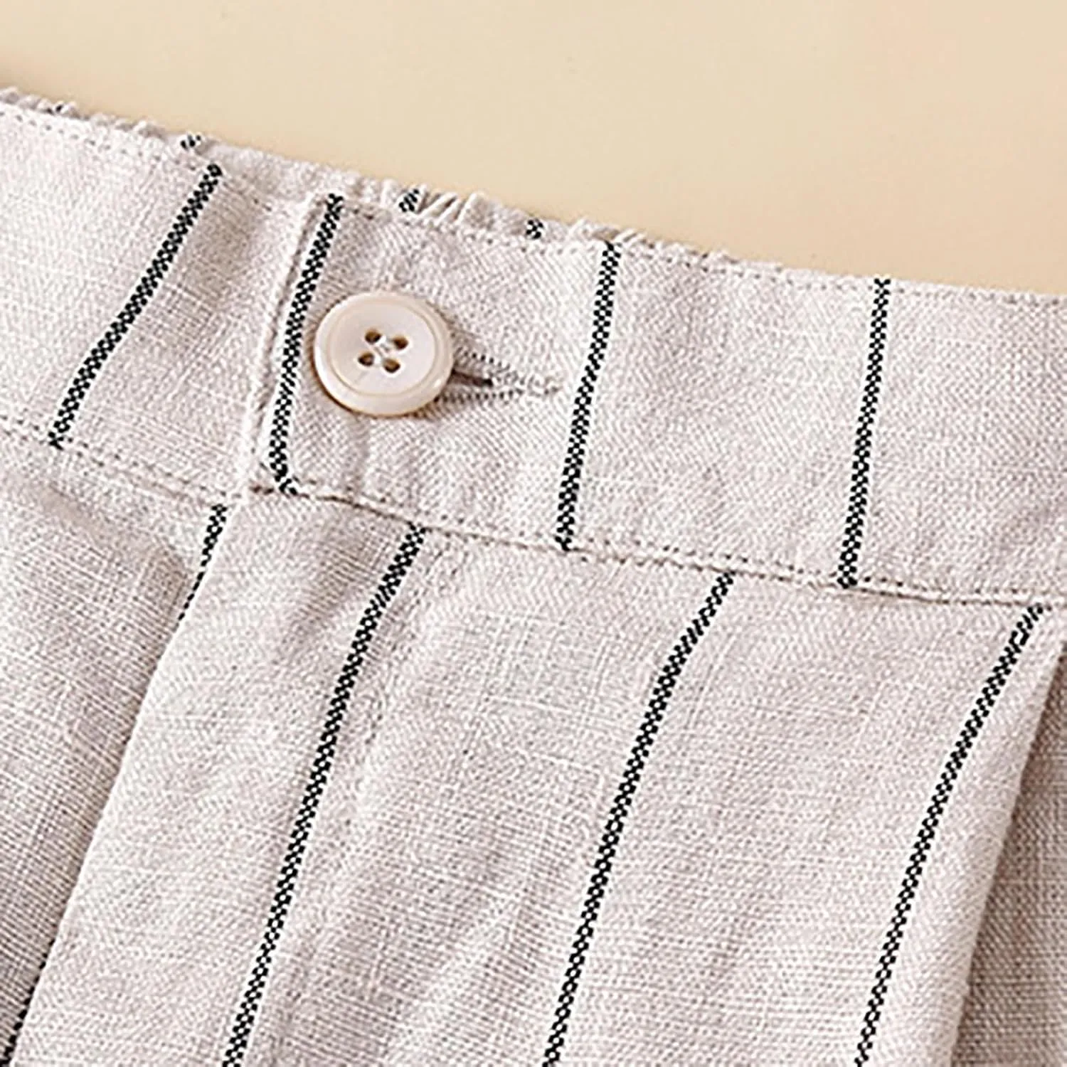 Womens Stripes Pants Elastic Waist Cotton Linen Straight Pants Casual Loose Fit Going Out Trouser Pants for Ladies