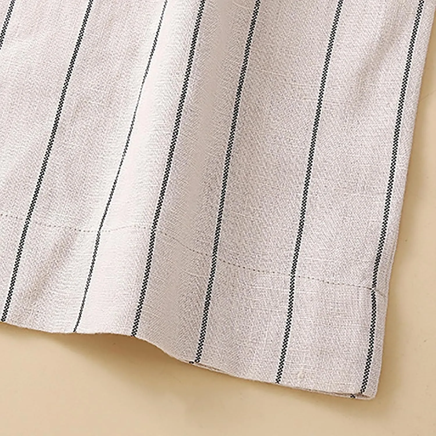 Womens Stripes Pants Elastic Waist Cotton Linen Straight Pants Casual Loose Fit Going Out Trouser Pants for Ladies