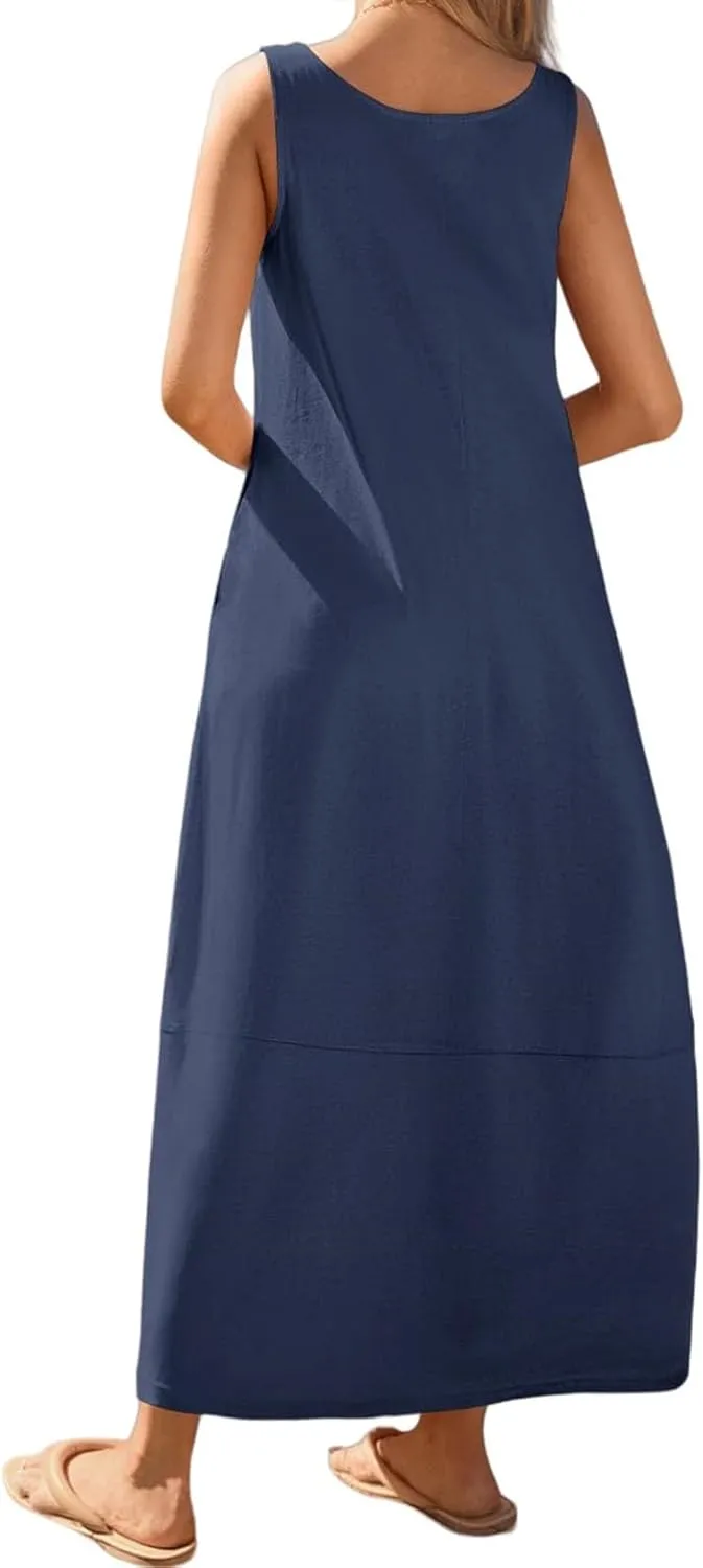 Womens Summer Dress Square Neck Pleated Swing Casual Maxi Dresses Sexy Sleeveless Long Dress Beach Party Dresses 2025