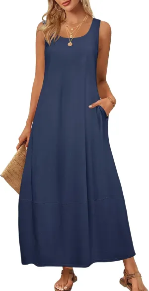 Womens Summer Dress Square Neck Pleated Swing Casual Maxi Dresses Sexy Sleeveless Long Dress Beach Party Dresses 2025