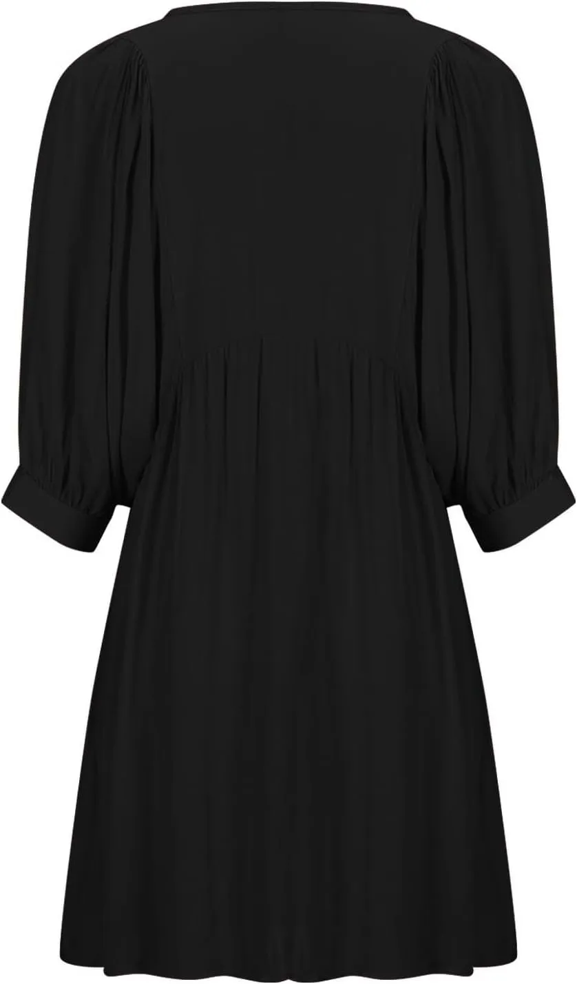 Women's Summer Dresses Casual V Neck Puff Sleeve Babydoll Dress Half Open Collar Loose Knee Length Flowy Beach Dresses