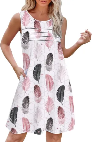 Women's Summer Dresses Womens with Pockets Summer Casual Tank Dress Sleeveless Midi Beach Dress Cotton Midi Sundress