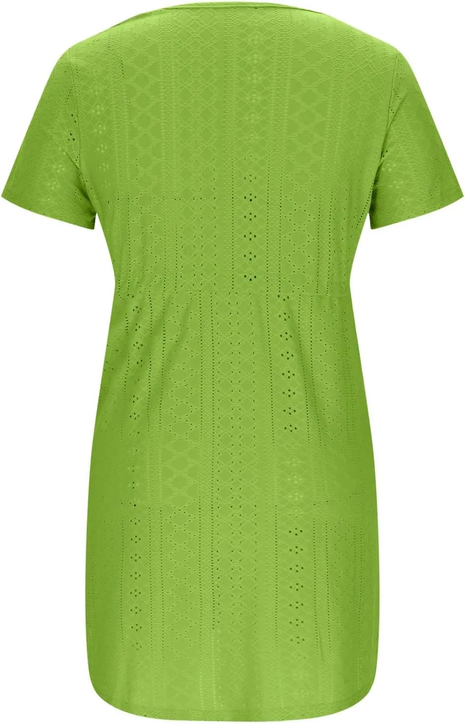 Womens Summer Eyelet Dresses Short Sleeve V Neck Drawstring Waist Dress Casual Swing Mini Dress A Line Wrap Sundress