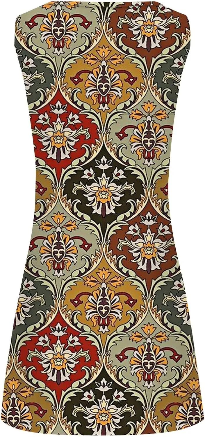 Women's Summer Floral Dress 2025 Keyhole Sleeveless Sundress Casual Boho Trendy Dresses Vacation Outfits
