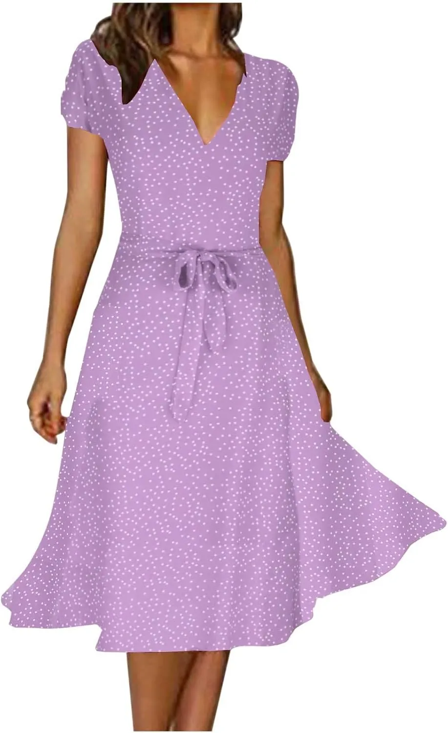 Womens Summer Wrap V-Neck Tie Waist Dress Bandage Boho Print Casual Short Sleeve Maxi Dress Vacation Midi Dress