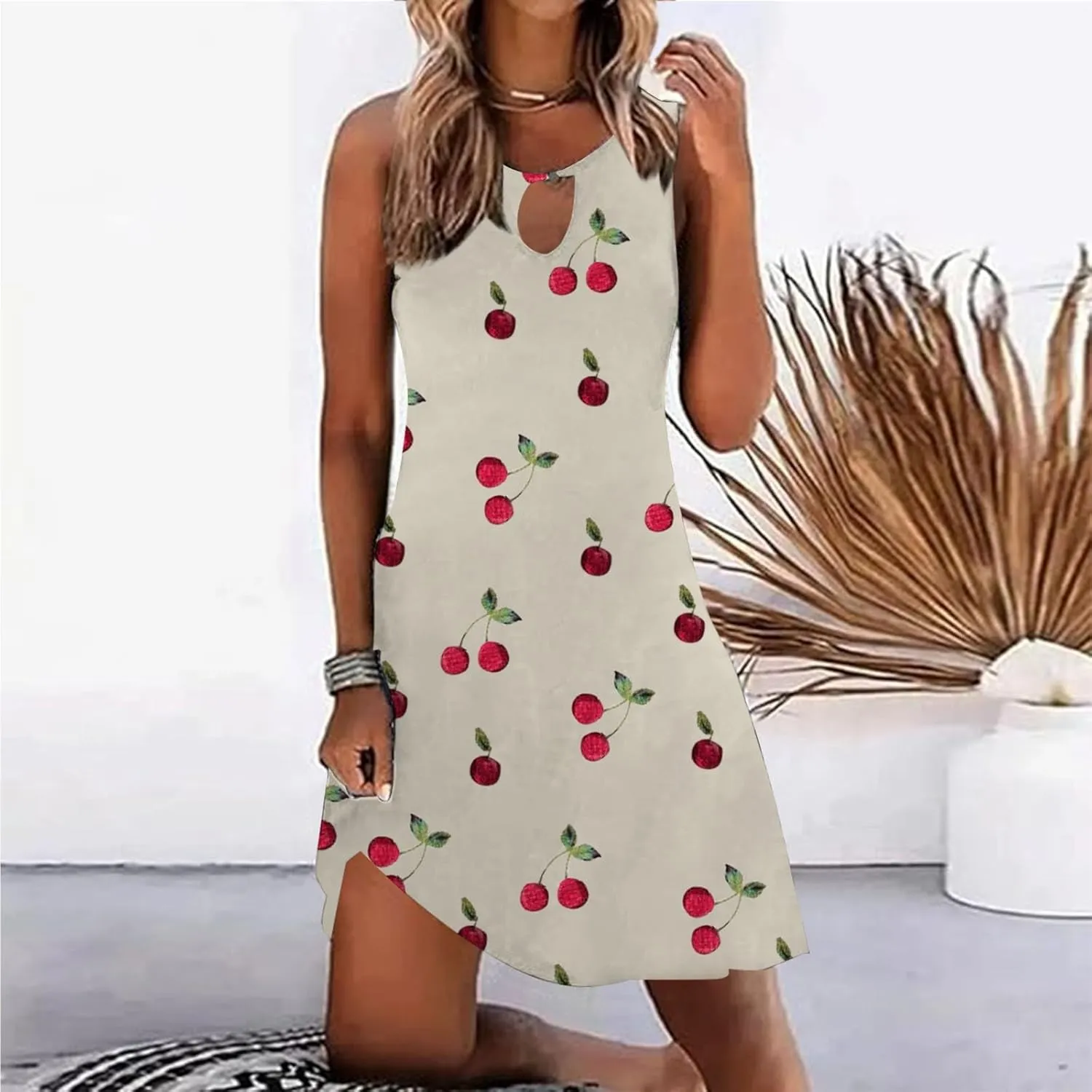 Women's Sundresdes Sun Dresses for Women 2025 Vacation Beach Casual Summer Sundresses Sleeveless Tank Short Boho