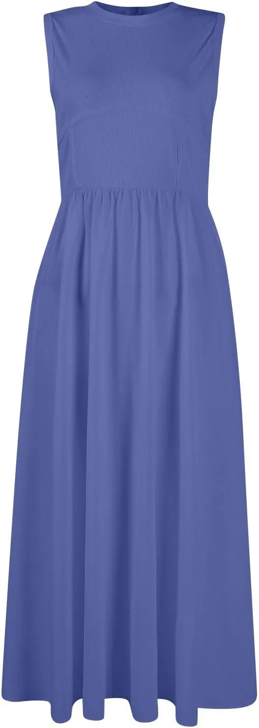 Womens Sundress Tank Top Summer Boho Dress Pleated Wrap Dress Plus Size Sleeveless Western Ruched Dresses with Pockets