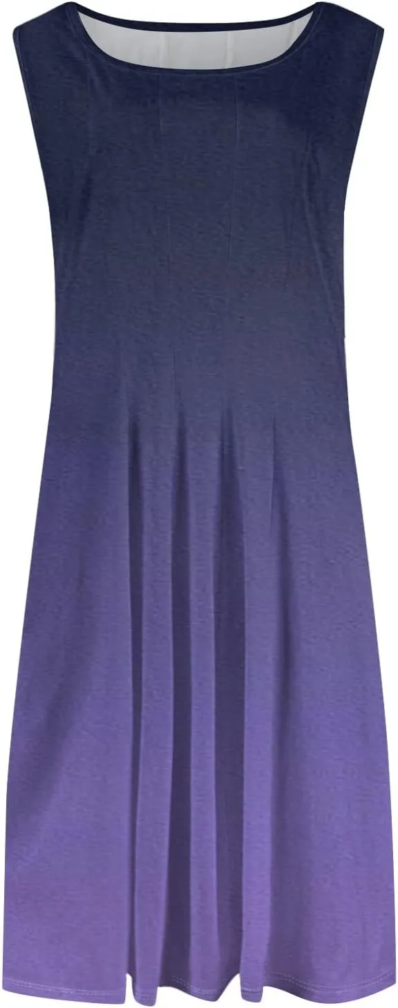 Women's Sundresses Tank Top Dresses Summer Midi Dress Ruched Floral Dress Sleeveless Bohemian A Line Dresses with Pocket