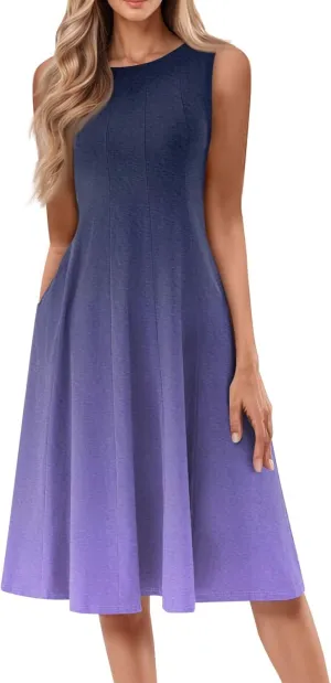 Women's Sundresses Tank Top Dresses Summer Midi Dress Ruched Floral Dress Sleeveless Bohemian A Line Dresses with Pocket