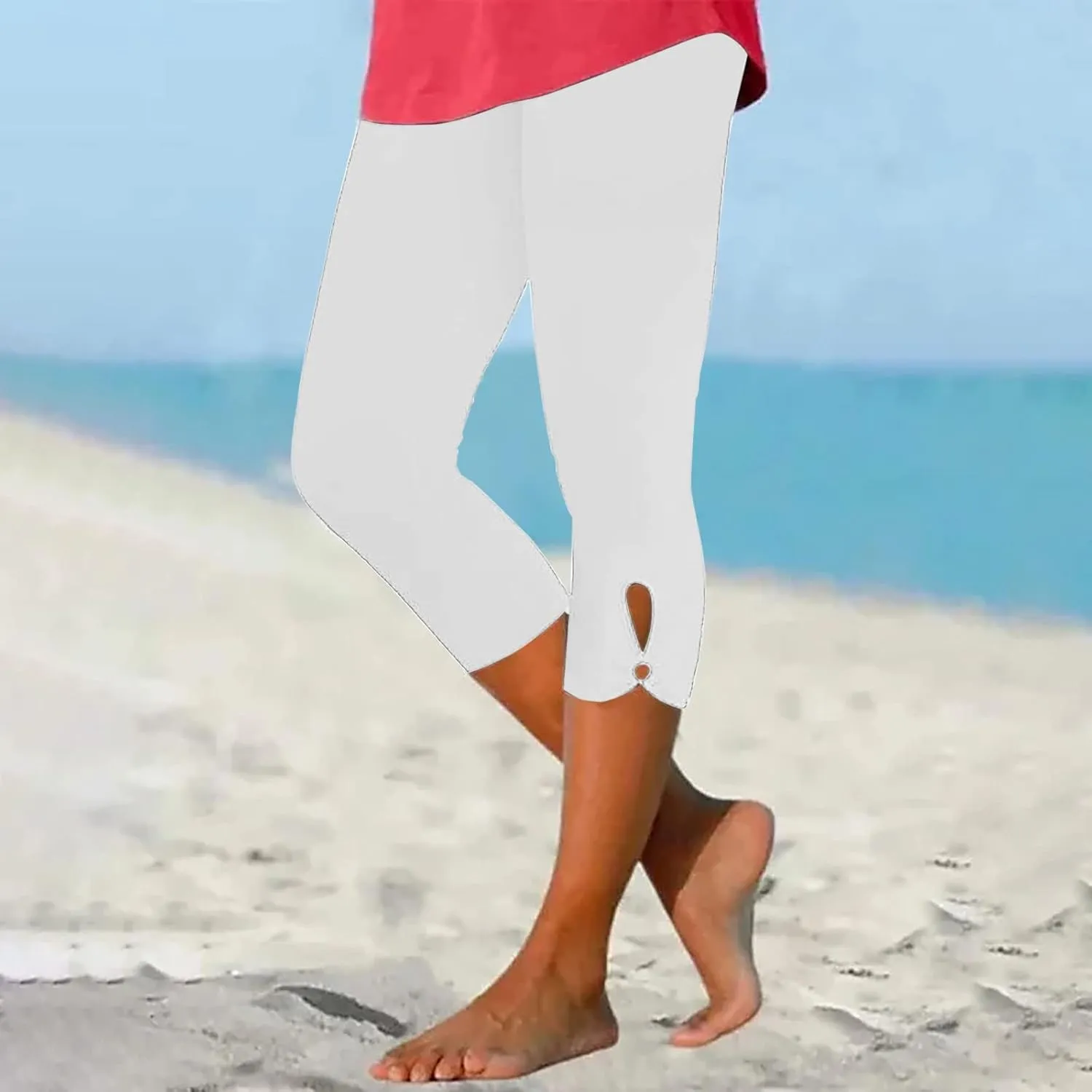 Womens Tummy Control High Waisted Leggings Summer Stretch Athletic Capri Causal Yoga Causal Shorts Pants
