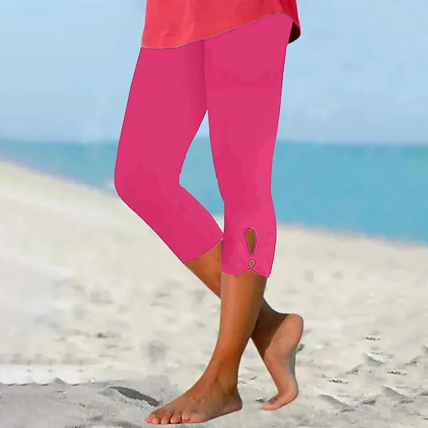 Womens Tummy Control High Waisted Leggings Summer Stretch Athletic Capri Causal Yoga Causal Shorts Pants
